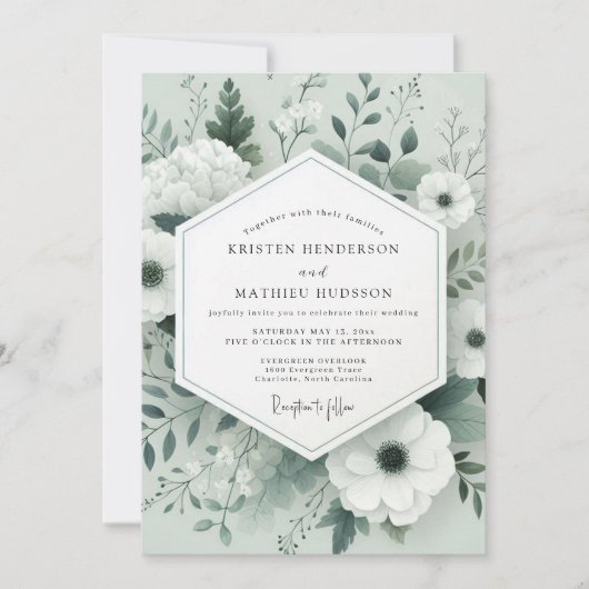 Invitation Sage Tonal Botanical Wedding (Devant)