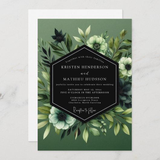Invitation Sage Umbral Botanical Wedding (Devant / Derrière)