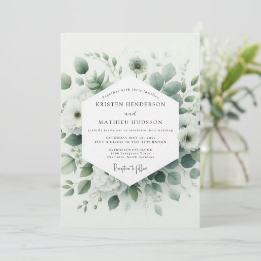 Invitation Sage Verdant Botanical Wedding (Debout devant)