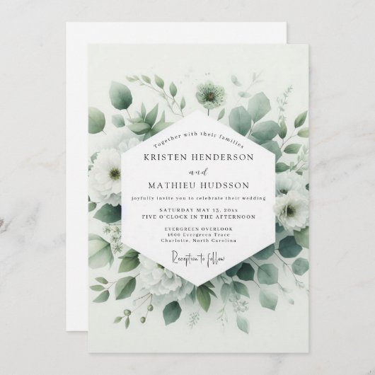 Invitation Sage Verdant Botanical Wedding (Devant / Derrière)
