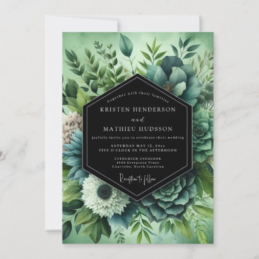 Invitation Sage Verdant Succulent Wedding (Devant)