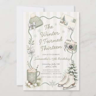 Invitation Sage Vert Anniversaire L'Hiver Où J'Ai Eu Treize A