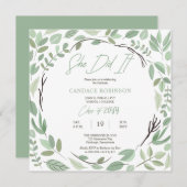 Invitation Sage Vert aquarelle Feuille cadre partie de gradua (Devant / Derrière)