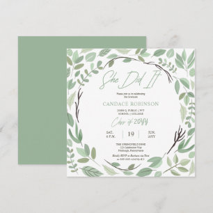 Invitation Sage Vert aquarelle Feuille cadre partie de gradua