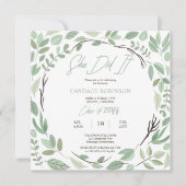 Invitation Sage Vert aquarelle Feuille cadre partie de gradua (Devant)