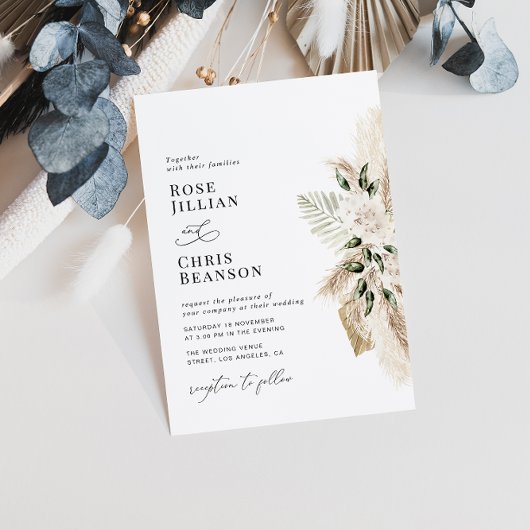 Invitation Sage Vert Aquarelle Pampas Mariage Floral