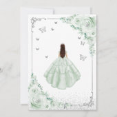 Invitation Sage Vert Aquarelle Roses Argent Quinceanera (Dos)