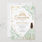 Invitation Sage Vert Aquarelle Roses Or Quinceanera (Devant)