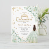 Invitation Sage Vert Aquarelle Roses Or Quinceanera (Debout devant)