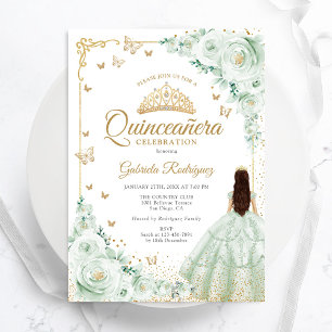 Invitation Sage Vert Aquarelle Roses Or Quinceanera