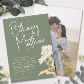 Invitation Sage vert automne fleurs calligraphie script maria