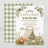 Invitation Sage Vert Bébé Little Explorer Shower de Camping (Devant / Derrière)
