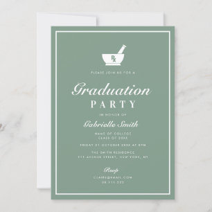 Invitation sage vert blanc cadre pharmacie fête de graduation