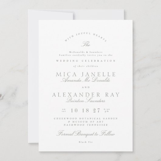 Invitation Sage Vert Blanc Classique Élégant Mariage formel (Devant)