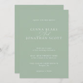 Invitation Sage Vert & Blanc Élégant minimaliste Mariage (Devant / Derrière)