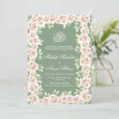 Invitation Sage Vert Blanc Floral Islamique Mariage musulman (Debout devant)