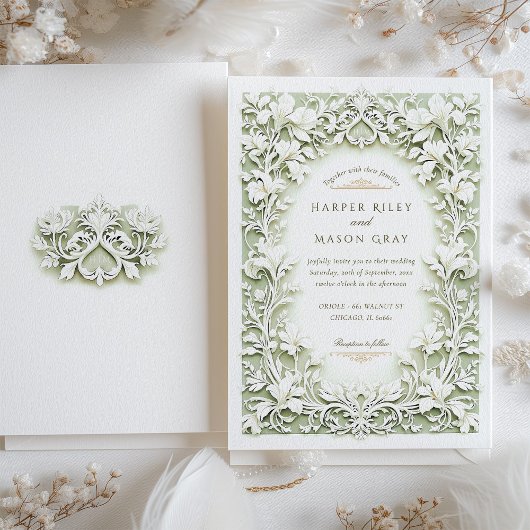 Invitation Sage Vert Blanc Iris Mariage Faux Conception Embos