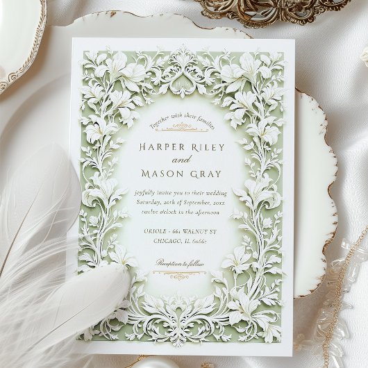 Invitation Sage Vert Blanc Iris Mariage Faux Conception Embos
