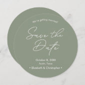 Invitation Sage vert Blanc minimum mariage Enregistrer la dat (Devant / Derrière)