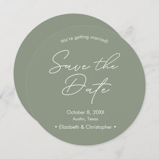 Invitation Sage vert Blanc minimum mariage Enregistrer la dat (Devant / Derrière)