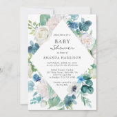 Invitation Sage Vert Bleu Blanc Botanique Baby shower Floral (Devant)