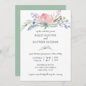 Invitation Sage Vert bleu rose Fleurs Mariage vert (Devant / Derrière)