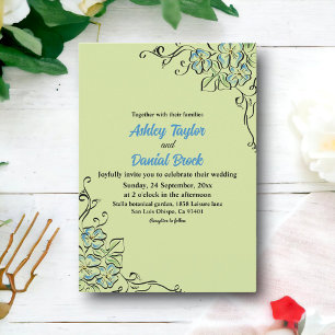 Invitation Sage Vert Bleu Roses Simple Moderne Floral Mariage