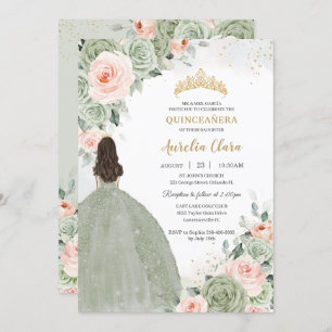 Invitation Sage Vert Blush Floral Or Quinceañera Sweet 16
