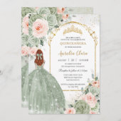 Invitation Sage Vert Blush Floral Or Quinceañera Sweet 16 (Devant / Derrière)