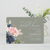 Invitation Sage Vert Blush Navy Fleurs Mariage (Debout devant)