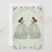 Invitation Sage Vert Blush rose Floral Twins Quinceañera (Dos)