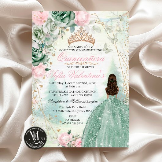 Invitation Sage Vert Blush Rose Forêt Enchantée 15 Ans