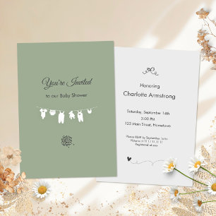 Invitation Sage Vert Bohème Minimaliste Baby Shower