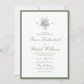 Invitation Sage Vert Bordure Classique Monogramme Mariage (Devant)