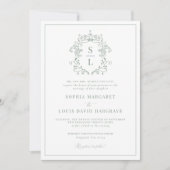 Invitation Sage Vert Cimier baroque Monogramme Mariage offici (Devant)