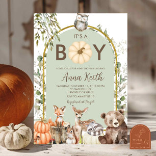 Invitation Sage Vert Citrouille Animaux de la Forêt Baby Show
