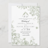 Invitation Sage Vert Classique Toile Fleurs Mariage  (Devant)