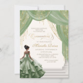 Invitation Sage Vert Conte de Fées Royal Moderne Quinceanera (Devant)