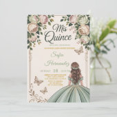 Invitation Sage Vert Couronne Dorée Papillon 15e Anniversaire (Debout devant)