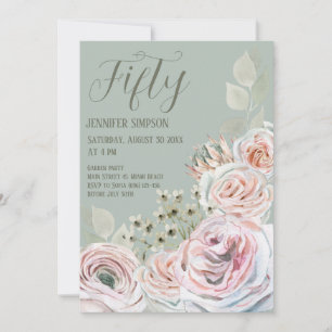 Invitation Sage vert Delicate aquarelle rose pâle fleurs