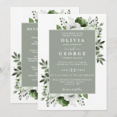 Invitation Sage Vert Élégant Floral Tout En Un Mariage (Devant / Derrière)
