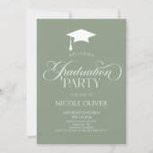 Invitation Sage Vert Élégant Minimal Minimaliste Graduation (Devant)