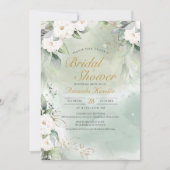 Invitation Sage Vert et blanc Floral Élégante Fête des mariée (Devant)