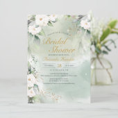 Invitation Sage Vert et blanc Floral Élégante Fête des mariée (Debout devant)