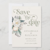Invitation Sage Vert et Blanc Floral Enregistrer la date (Devant)