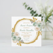 Invitation Sage Vert et or Elegant Fleurs Sweet sixteen (Debout devant)