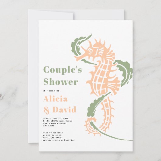 Invitation Sage vert et pêche plage de plage couples douche (Devant)