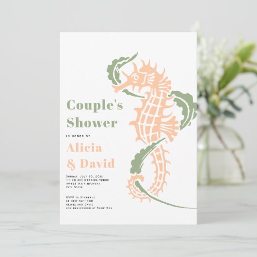 Invitation Sage vert et pêche plage de plage couples douche (Debout devant)