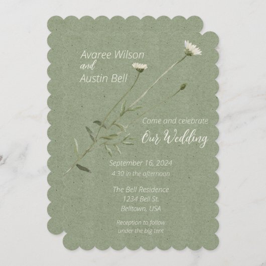 Invitation Sage vert et une seule mezzanine (Devant / Derrière)