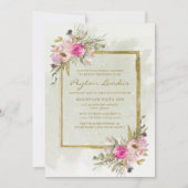 Invitation Sage vert feuilles rose violet or Shower de mariag (Devant)